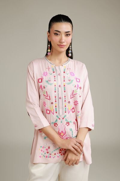 Embroidered | Viscose Crepe | Pink Buttoned Shirt | GBP 30.00