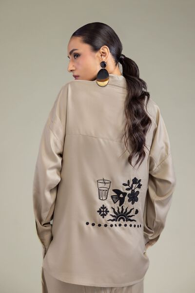 Embroidered | Viscose Crepe | Floral V-Neck Shirt | GBP 30.00