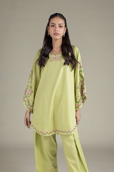 Embroidered | Textured Cambric | Scalloped Floral Kurta | GBP 25.00
