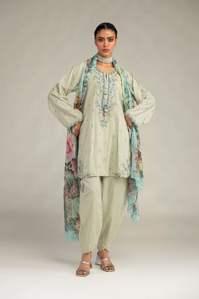 Embroidered | Raw Silk | Solid Mint Shalwar | GBP 20.00
