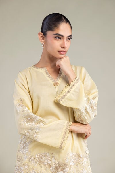 Embroidered | Cambric | Floral Yellow Kurta | GBP 40.00