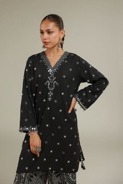 Embroidered | Raw Silk | Geometric Print Kurta | GBP 40.00