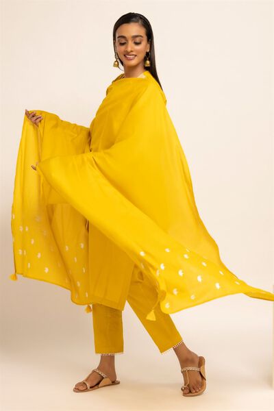 Embroidered Lawn Dupatta, YELLOW, hi-res