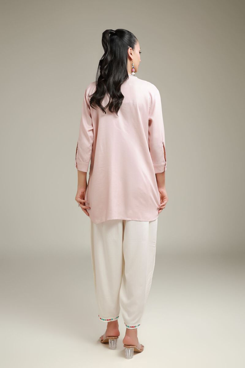 Embroidered | Viscose Crepe | Pink Buttoned Shirt | GBP 30.00