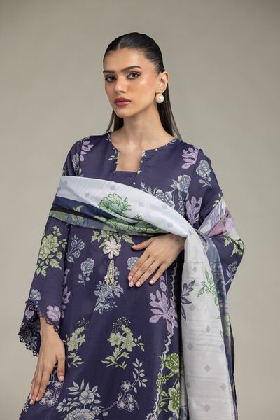 Embroidered | Polyester Silk | Floral Navy Dupatta | GBP 20.00