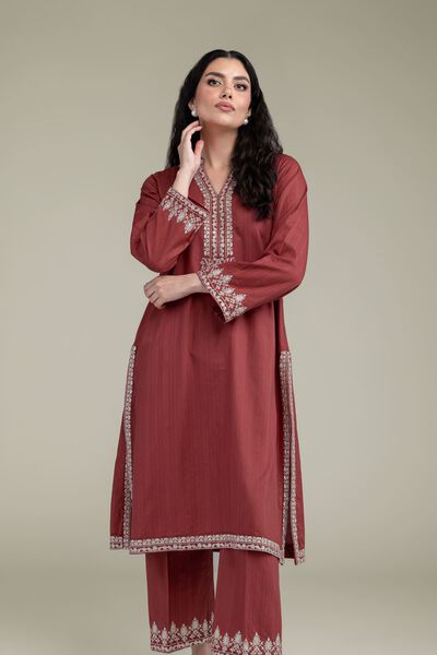 Embroidered | Cotton Dobby | Longline V-Neck Kurta | GBP 40.00