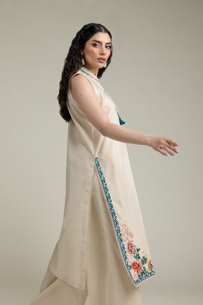 Embroidered | Cambric | Floral Sleeveless Kurta | GBP 35.00