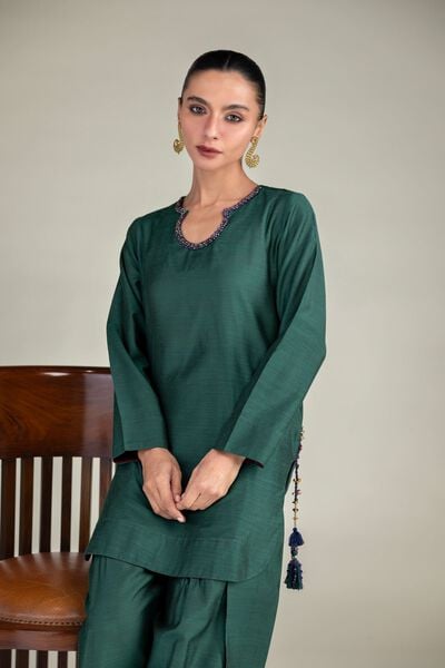 Dyed | Textured Raw Silk | Solid Green Kurta | GBP 35.00