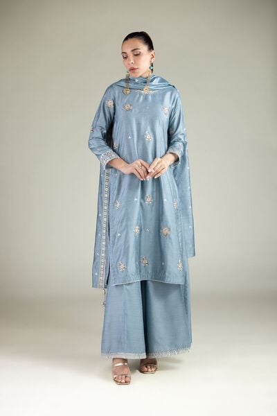 Embroidered | Raw Silk | Floral Relaxed Pants | GBP 20.00