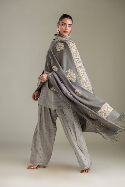 Embroidered | Rashmina Acrylic | Gray Rashmina Shawl | GBP 30.00