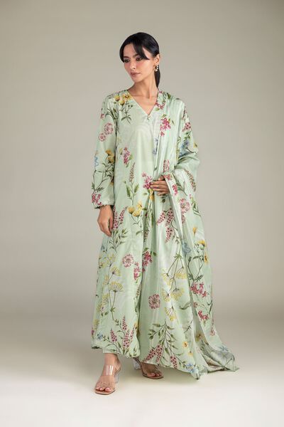 Printed | Lawn | Floral Mint Dupatta | GBP 25.00