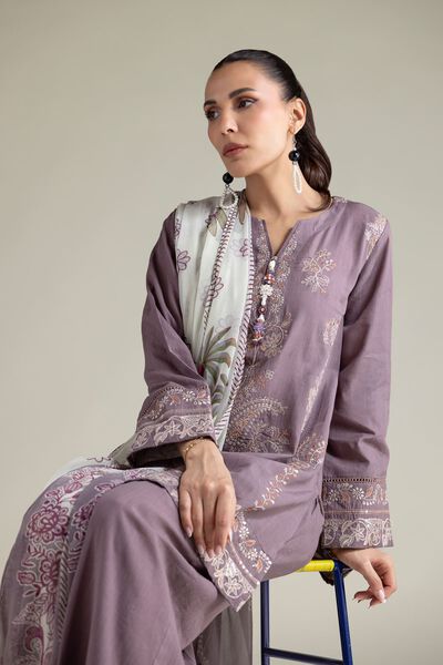 Embroidered | Textured Cotton | Tailored 3 Piece | GBP 80.00