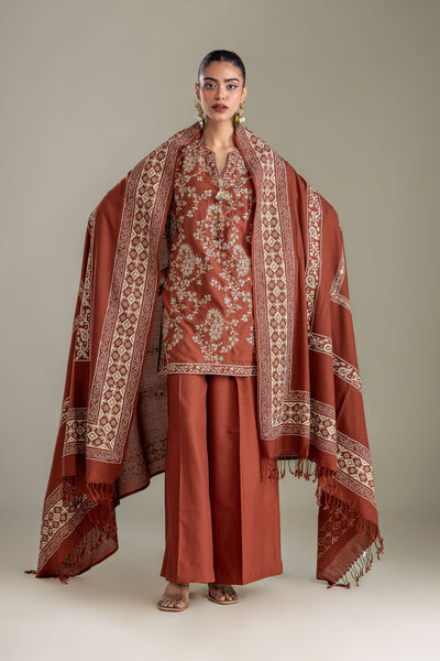 Embroidered | Rashmina Acrylic | Rust Paisley Shawl | GBP 30.00