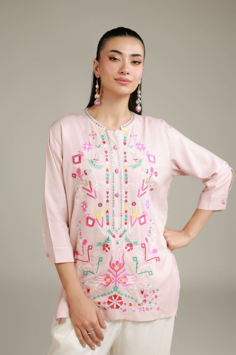 Embroidered | Viscose Crepe | Pink Buttoned Shirt | GBP 30.00