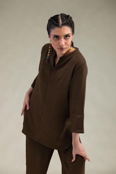 Dyed | Crepe Georgette | Solid V-Neck Tunic | GBP 35.00