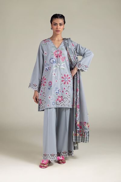 Embroidered | Textured Cotton | Floral Lace Pants | GBP 20.00