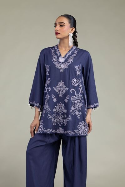 Embroidered | Raw Silk | Floral V-Neck Kurta | GBP 45.00