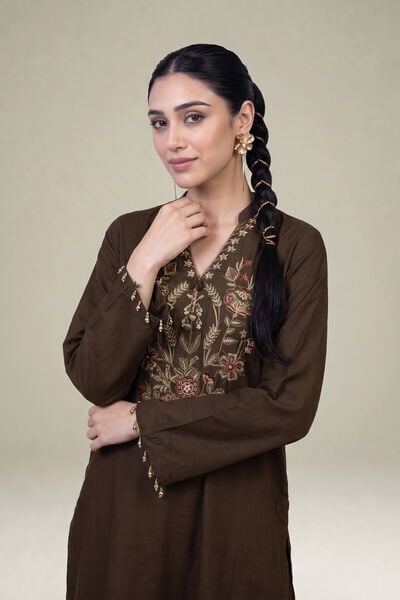 Embroidered | Raw Silk | Long V-neck Kurta | GBP 50.00