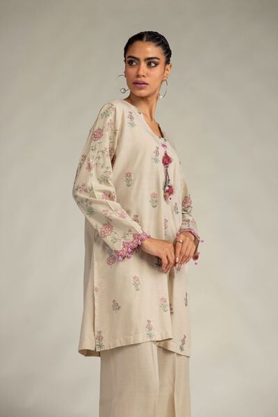 Embroidered | Raw Silk | Floral Beige Kurta | GBP 50.00