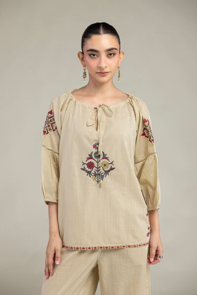 Embroidered | Textured Cotton | Floral Cotton Blouse | GBP 21.00