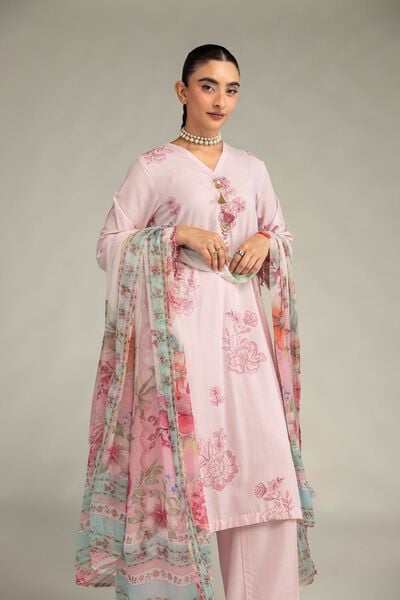 Embroidered | Raw Silk | Pink Longline Kurta | GBP 55.00