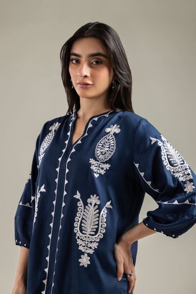 Embroidered | Viscose Crepe | Embroidered Navy Blouse | GBP 30.00