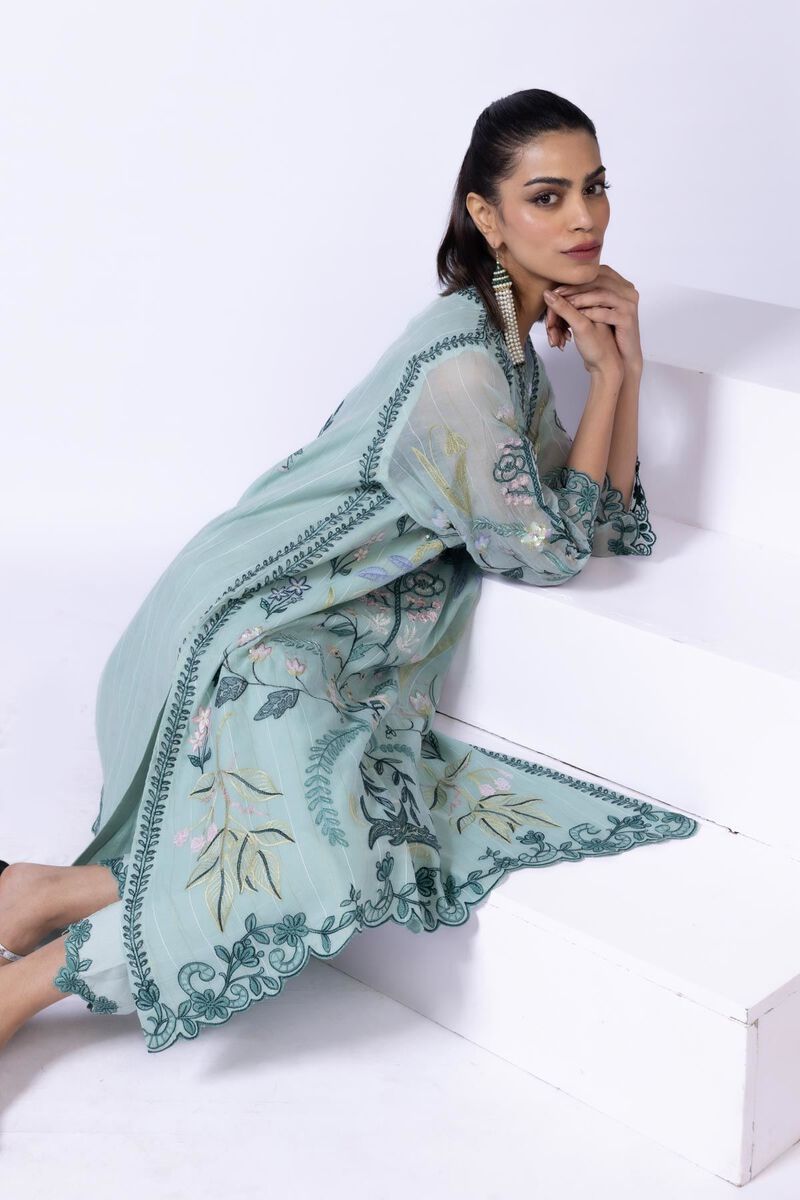 Embroidered | Cotton Zari Organza | Kurta | GBP 60.00