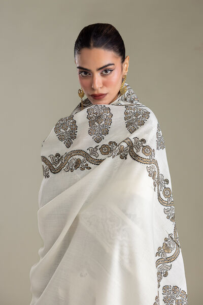Embroidered | Rashmina Acrylic | Off-White Rashmina Shawl | GBP 30.00