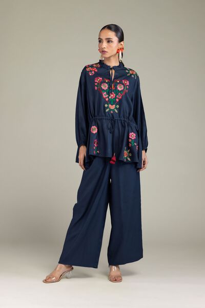 Embroidered | Viscose Crepe | Solid Viscose Trousers | GBP 20.00