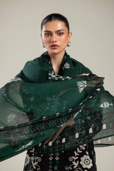 Embroidered | Chiffon | Green Floral Dupatta | GBP 20.00