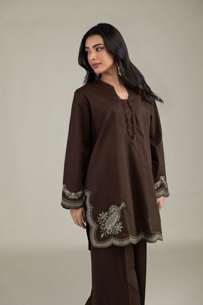 Embroidered | Cambric | Short Brown Kurta | GBP 35.00