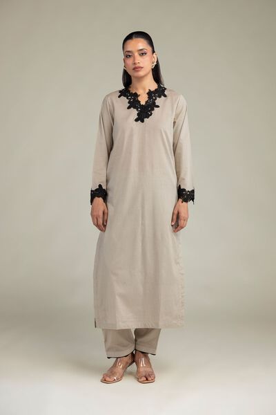 Embroidered | Cambric | Beige Dotted Shalwar | GBP 7.50