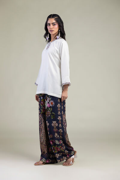 Embroidered | Viscose Crepe | Paisley Viscose Trousers | GBP 25.00