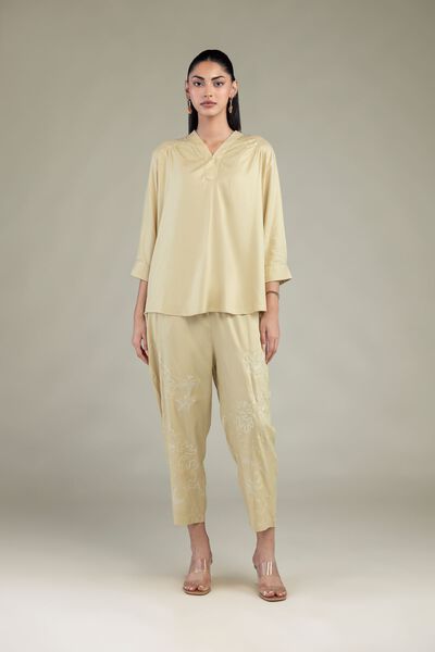 Embroidered | Viscose Crepe | Viscose Beige Trousers | GBP 25.00
