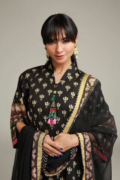 Printed | Cambric | Black 3-Piece Set | GBP 80.00