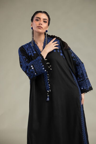 Embroidered | Raw Silk | V-Neck Longline Kurta | GBP 55.00