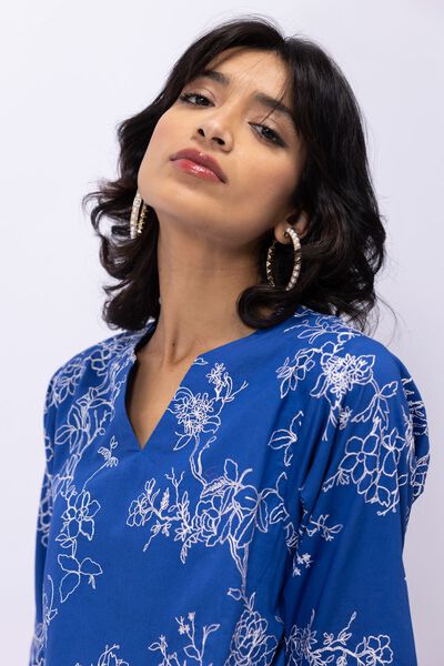 Kurta | Embroidered, BLUE, hi-res