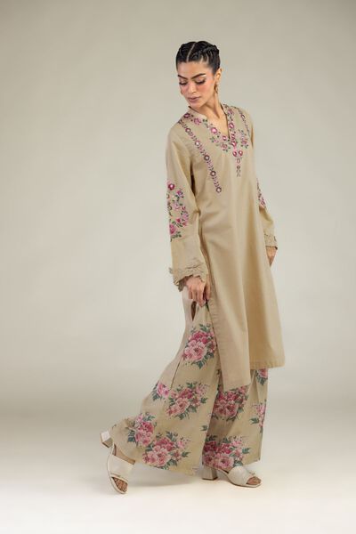 Printed | Cotton Dobby | Floral Beige Pants | GBP 20.00