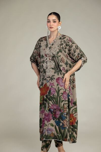 Embroidered | Raw Silk | Floral Long Kurta | GBP 55.00