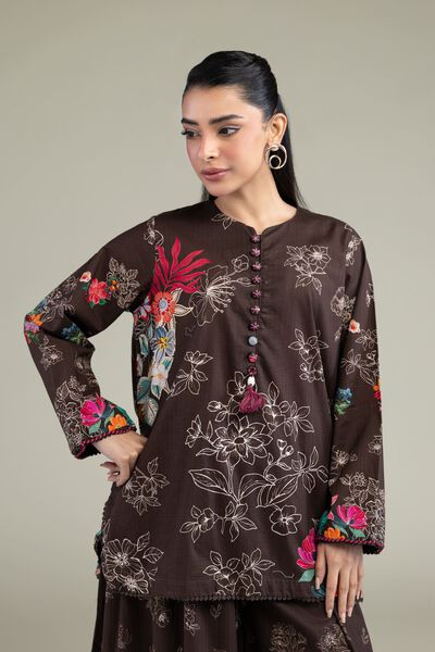 Printed | Cotton Dobby | Floral Brown Kurta | GBP 30.00