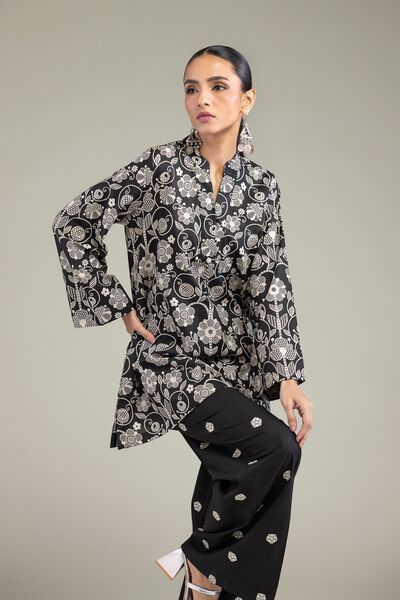 Embroidered | Cambric | Black V-Neck Kurta | GBP 20.00