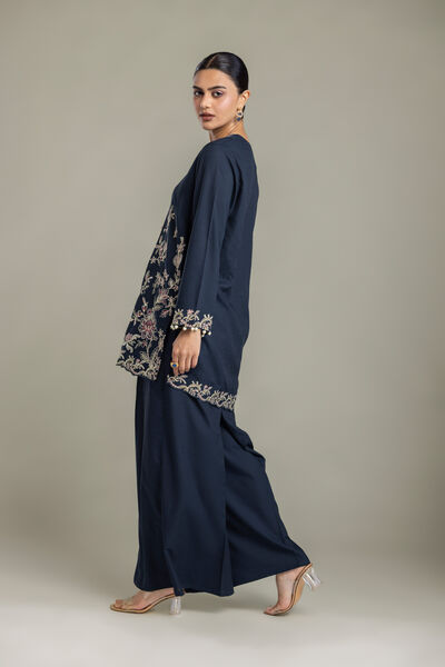 Embroidered | Raw Silk | Silk Navy Pants | GBP 30.00