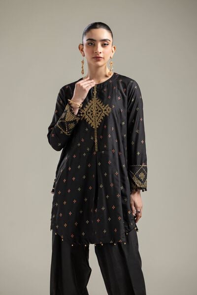 Raw Silk | Short Black Kurta | GBP 40.00