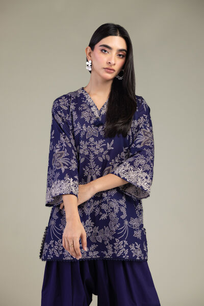 Embroidered | Cambric | Floral Navy Kurta | GBP 35.00