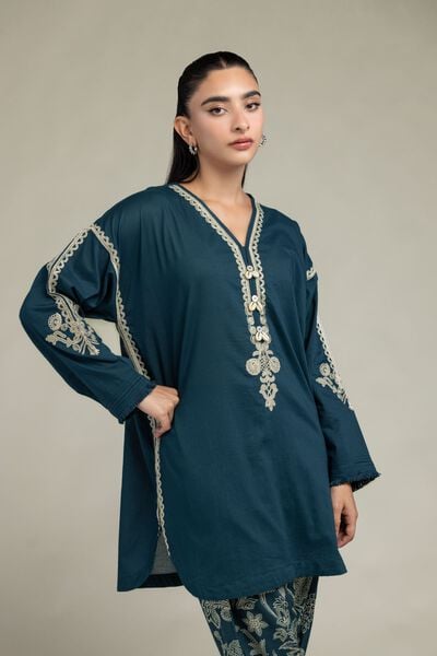 Embroidered | Cambric | Floral V-Neck Kurta | GBP 40.00