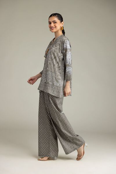 Printed | Viscose Crepe | Gray Viscose Trousers | GBP 14.00