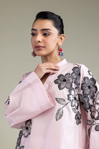 Embroidered | Cotton Dobby | Floral Pink Kurta | GBP 35.00