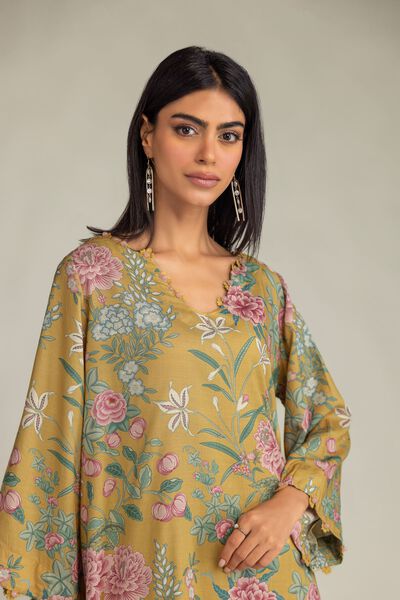Printed | Raw Silk | Short Mustard Kurta | GBP 17.50