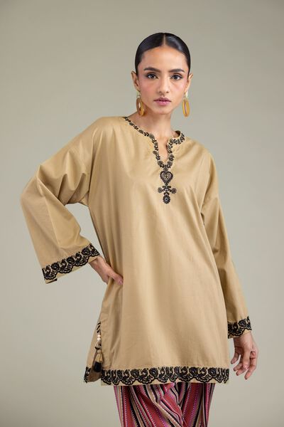 Embroidered | Cambric | Beige Cambric Kurta | GBP 35.00