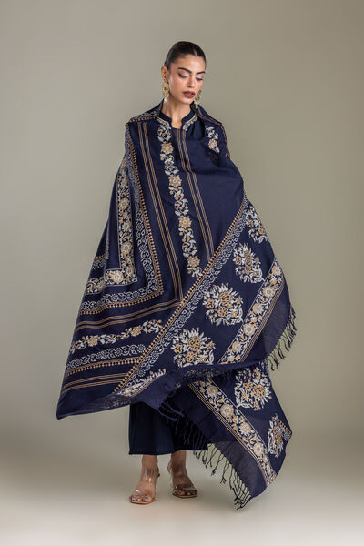Embroidered | Rashmina Acrylic | Navy Floral Shawl | GBP 30.00
